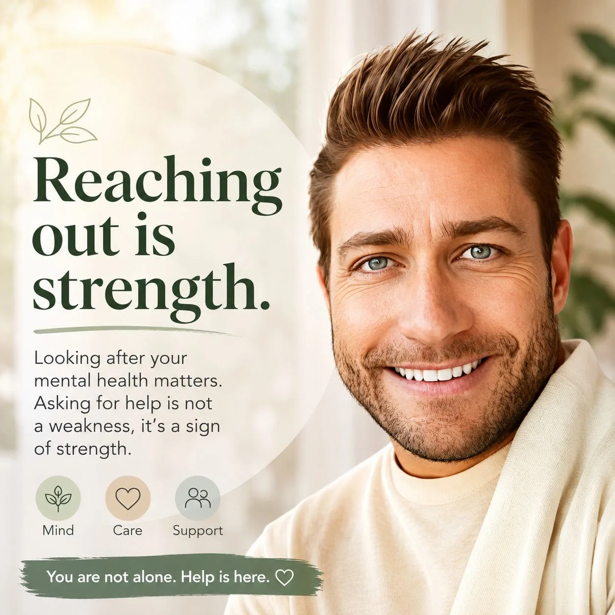 Reaching out is strength — looking after your mental health matters, asking for help is a sign of strength